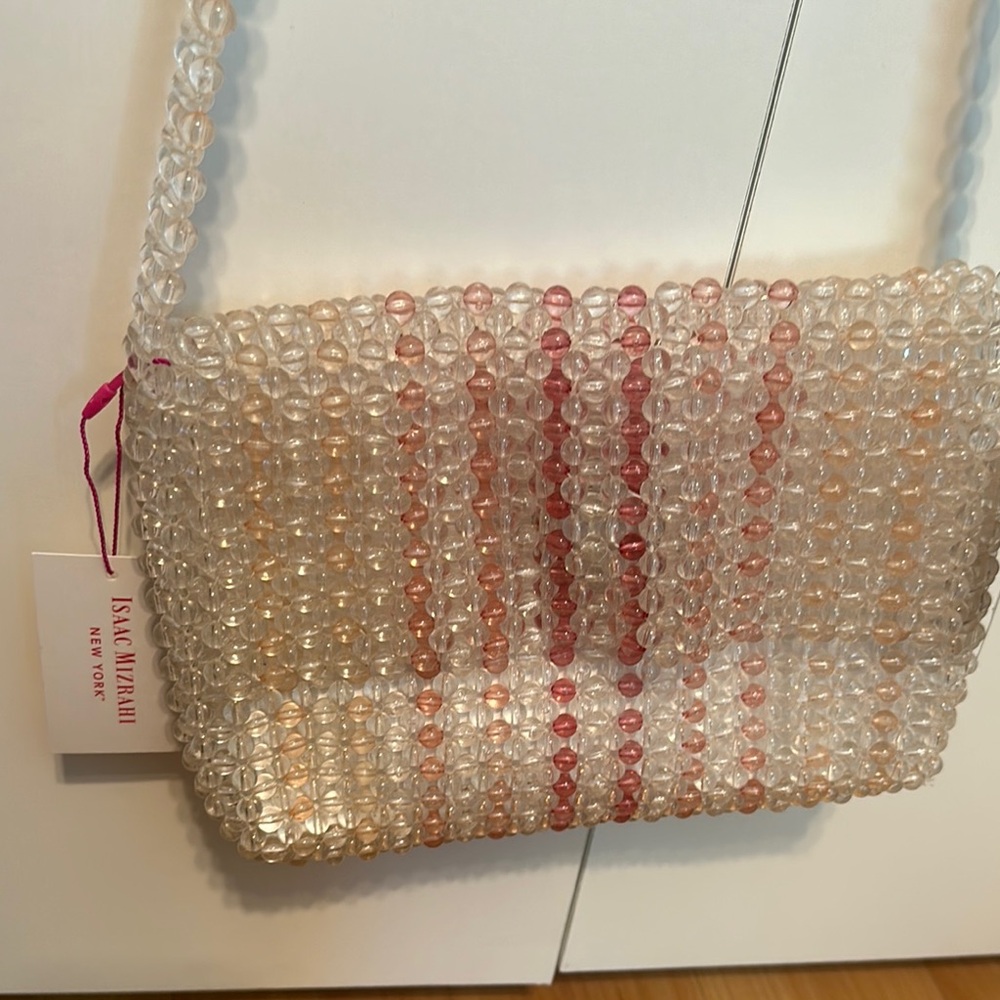Isaac Mizrahi Pink and Cream Shoulder Bag with Beaded Elegance